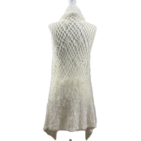 escio Size L Long Knit Vest Ivory With Crochet Back Panel & Asymmetric Hem - Picture 1 of 7